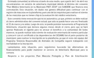 Comunicado servicio Veterinario