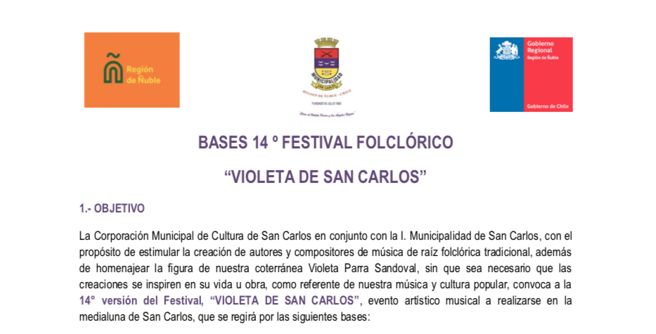 Bases 14° “Festival Folclórico Violeta de San Carlos”